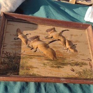 Vintage Framed Goose Embroidery Art